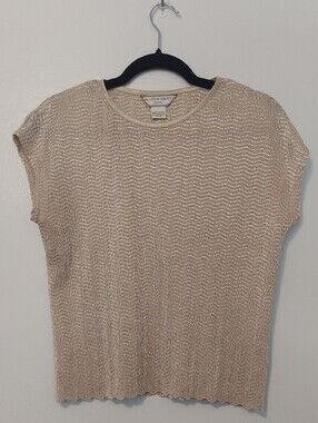 Allison Daley Petite Cream Metallic-Trim Knit Sleeveless Top Size PS